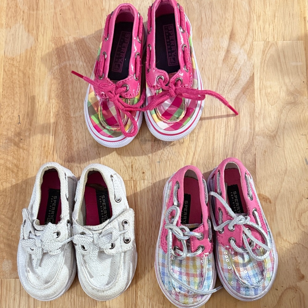 Sperry Kids Sneakers Set (3 pairs) Pink and White Plaid Size 5 & 6